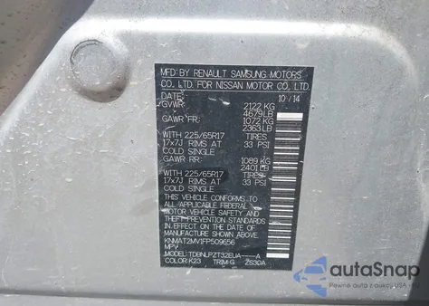 2015 Nissan Rogue S из США, поврежденный, VIN KNMAT2MV1FP509656